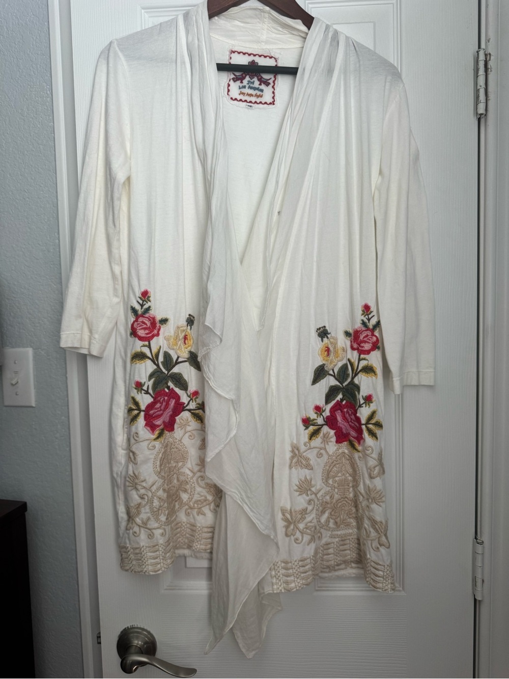 Johnny Was Embroidered Duster Sweater in White